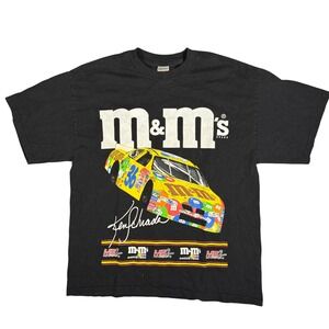 Vintage M&Ms Ken Schrader 36 Racing Nascar T-Shirt Checkered Flag‎ Black XL